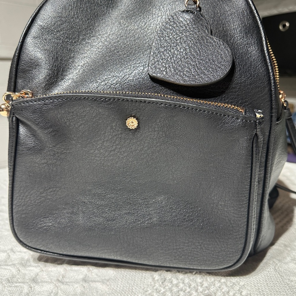 LC Lauren Conrad Black Pebbled Leather Backpack with Heart Charm